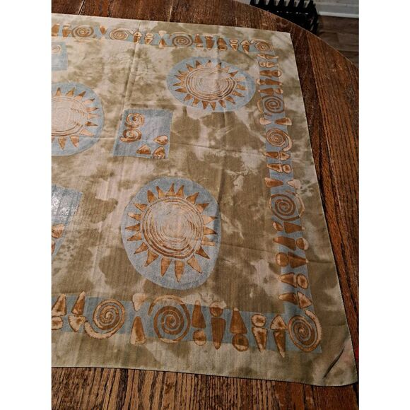 Vintage Sun Print Womens Scarf Blue Brown Tan Olive Green 34x34 No Tags - Picture 2 of 4